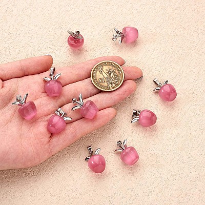10Pcs Apple Gemstone Charm Pendant Crystal Quartz Healing Natural Stone Pendants Pink Silver Buckle for Jewelry Necklace Earring Making Crafts JX525A-1