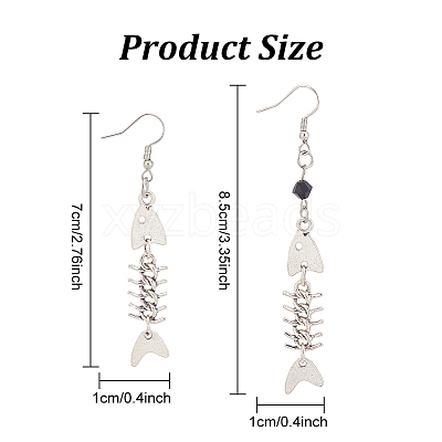 2 Pairs 2 Style Alloy Fishbone Long Dangle Eararings for Women EJEW-AN0002-53-1