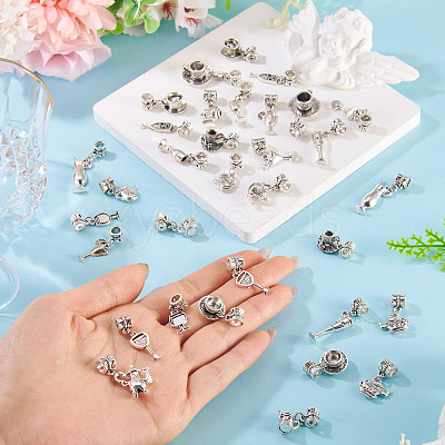 34Pcs 17 Styles Alloy European Dangle Charms PALLOY-TAC0263-1