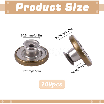 100 Sets Flat Round with Star Stainless Steel Buttons for Suspender Trousers FIND-HY0005-19-1