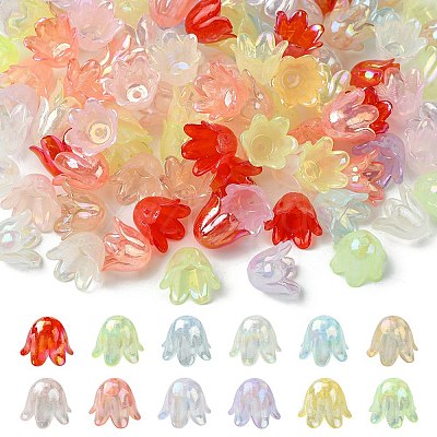 6-Petal Imitation Jelly Acrylic Bead Caps JACR-FS0001-02-1