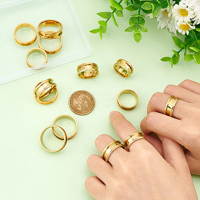 14pcs 7 size Unisex Stainless Steel Grooved Finger Ring Sets RJEW-UN0002-65G-1