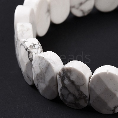 Natural Howlite Oval Beaded Stretch Bracelet G-E010-01Z-1