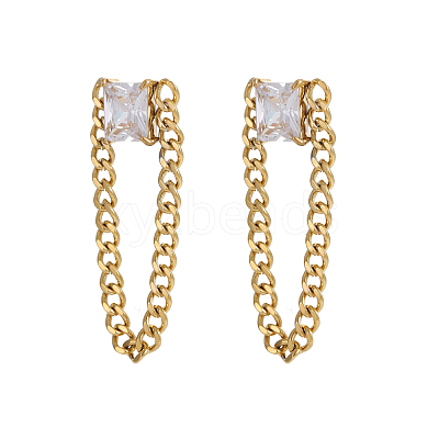 Square 304 Stainless Steel Pave Clear Cubic Zirconia Dangle Earring STAS-OY012-03G-1