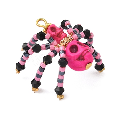Halloween Theme Dyed Synthetic Turquoise & Glass Seed Beads Pendants PALLOY-MZ00774-01-1