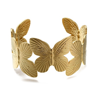 Ion Plating(IP) 304 Stainless Steel Cuff Ring for Women RJEW-U025-02G-1