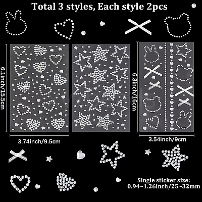 6 Sheets 3 Styles Acrylic Rhinestone Face Body Stickers AJEW-SP0002-68A-1