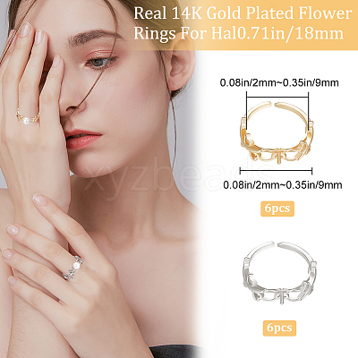 12Pcs 2 Colors Rack Plating Brass Open Cuff Ring Settings KK-BBC0007-71-1
