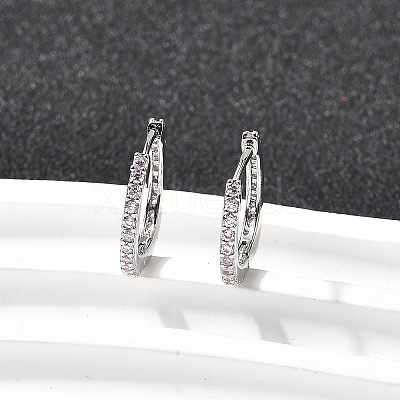 Brass Micro Pave Cubic Zirconia Hoop Earrings EJEW-P322-01P-1