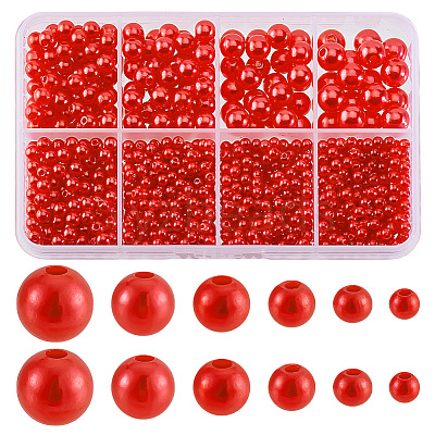 1113Pcs 6 Styles Imitation Pearl Resin Beads Strands RESI-PH0002-29-1