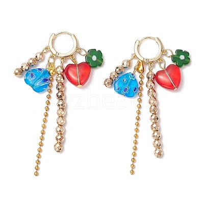 Lmapwork Heart with Flower Hoop Earrings EJEW-JE06253-1
