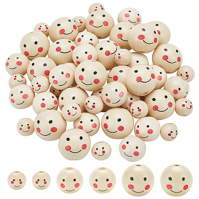 60Pcs 3 Styles Printed Wooden Beads WOOD-PH0002-64-1