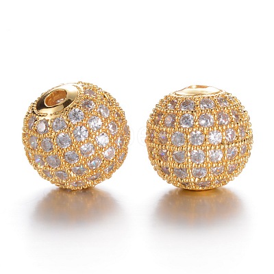 CZ Brass Micro Pave Grade AAA Clear Color Cubic Zirconia Round Beads KK-O065-10mm-05G-NR-1
