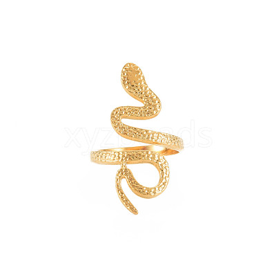 Ion Plating(IP) 304 Stainless Steel Snake Wide Open Cuff Ring for Women RJEW-S405-160G-1