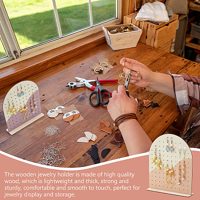 Detachable Arch-shaped Wood Earring Organizer Display Stands EDIS-WH0042-01A-1