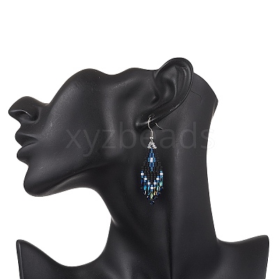 Synthetic Spinel Rhombus Dangle Earrings EJEW-MZ00632-03-1