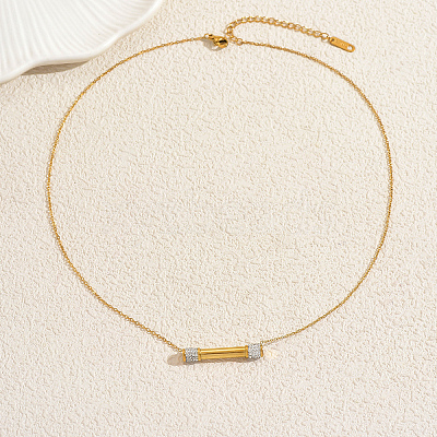 Stainless Steel Crystal Rhinestone Bar Pendant Necklaces for Women Daily Wear UA6063-1