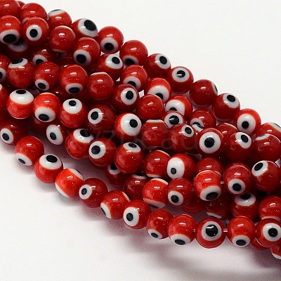 Handmade Evil Eye Lampwork Round Bead Strands LAMP-L055-8mm-10-1
