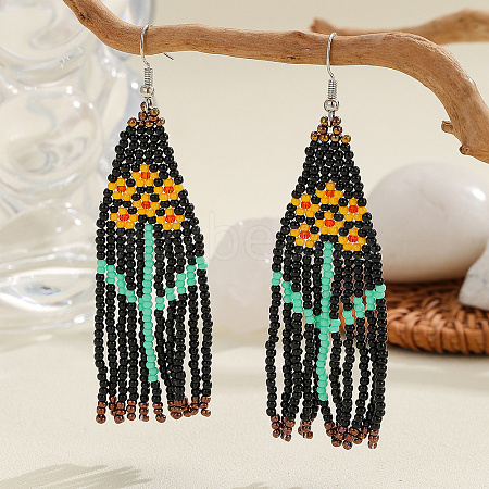 Bohemian Style Floral Glass Bead Tassel Dangle Earrings for Women HY9476-1