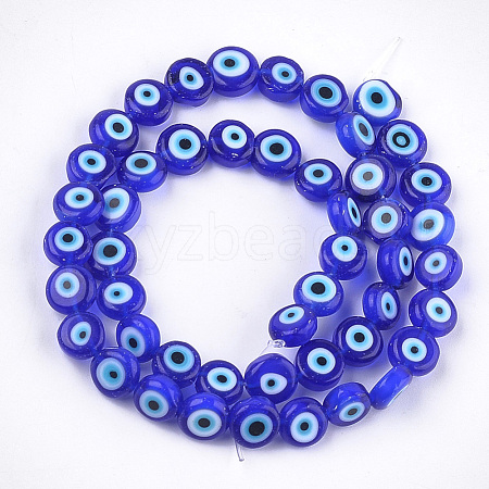 Handmade Evil Eye Lampwork Beads Strands X-LAMP-S191-02B-12-1