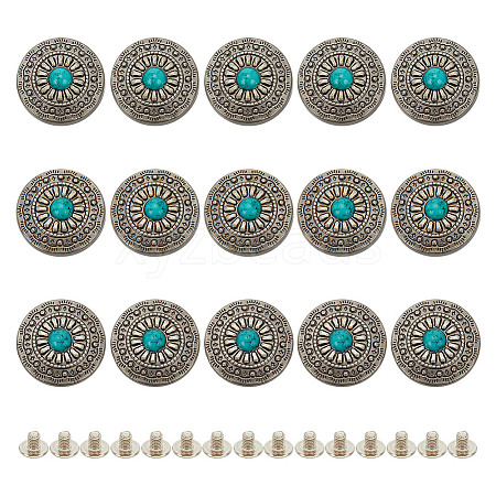 15Pcs 1-Hole Alloy & Plastic Beads Buttons BUTT-HY0001-11D-1