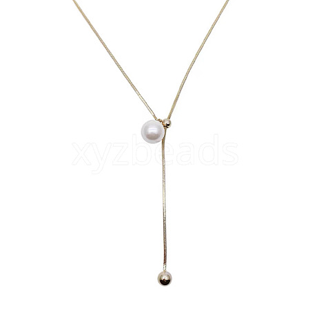 Imitation Pearl Ball & Stainless Steel Lariat Women's Necklace GA0046-1-1