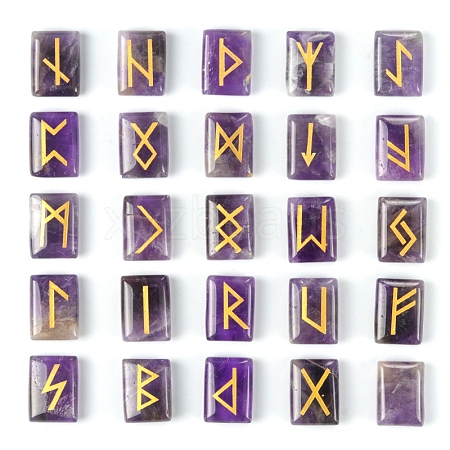 Rectangle Natural Amethyst Rune Stones PW-WG62729-04-1