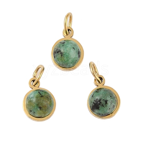 Ion Plating(IP) Natural African Turquoise(Jasper) Half Round Charms with Jump Ring STAS-A097-05G-16-1