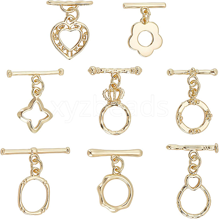 BENECREAT 16 Sets 8 Style Brass Toggle Clasps KK-BC0002-28-1