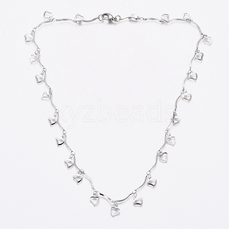 Non-Tarnish 304 Stainless Steel Love Heart Charm Necklaces NJEW-G336-03P-1