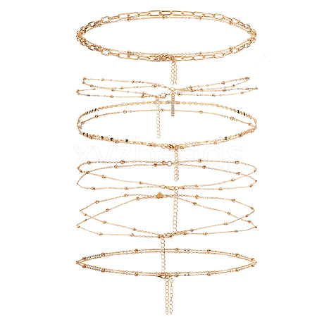 6 Styles Alloy Double Lyaer Round Ball Chain Waist Chains for Women AJEW-PH0008-07-1