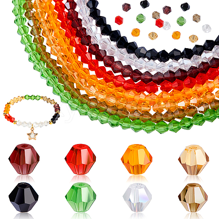 AHADERMAKER 8 Strands 8 Colors Imitation Austrian Crystal 5301 Bicone Beads GLAA-GA0001-90B-1