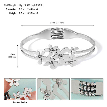 Flower 304 Stainless Steel Cuff Bangles FS-WGAD4C7-02-1