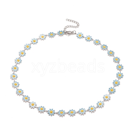 Enamel Daisy Link Chain Necklace NJEW-P220-01P-06-1
