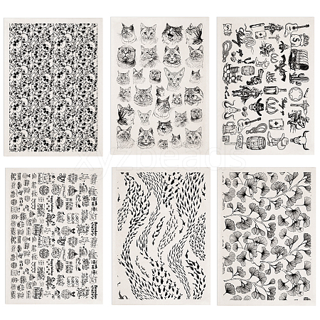 6Pcs 6 Styles Paper Ceramic Decals DIY-SD0002-07E-1