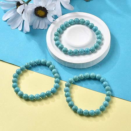 Natural Howlite Bead Stretch Bracelets BJEW-K212-B-011-1