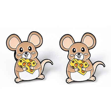 Mouse with Cheese Enamel Pin JEWB-I015-25EB-1