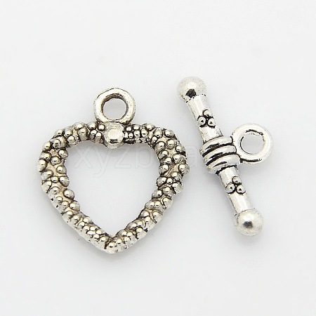 Tibetan Style Alloy Heart Toggle Clasps PALLOY-J471-14AS-1