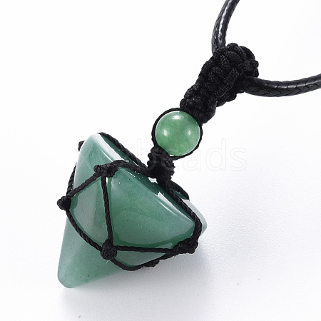 Natural Green Aventurine Cone Pendant Necklace NJEW-Q313-001E-1