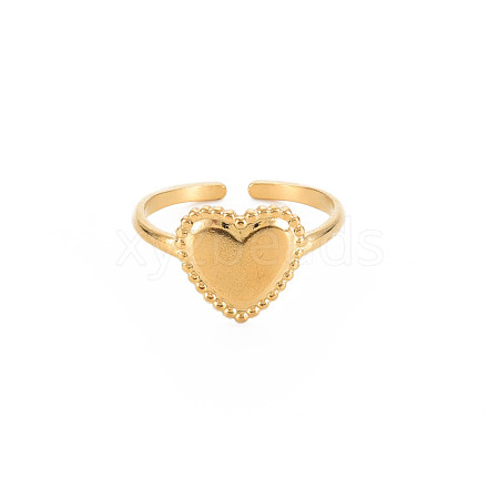Ion Plating(IP) 304 Stainless Steel Heart Open Cuff Ring for Women RJEW-S405-219G-1
