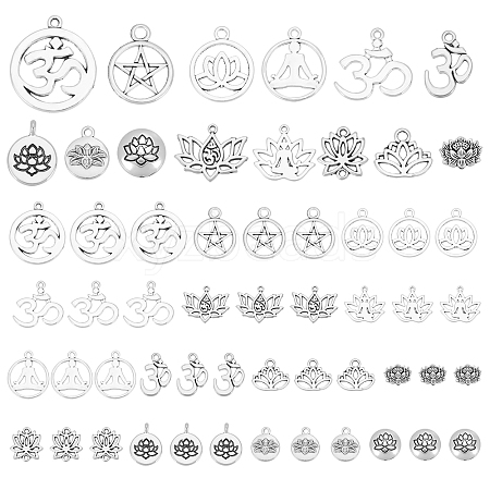 56Pcs 14 Style Tibetan Style Alloy Pendants TIBEP-PH0001-30-1