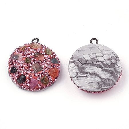 Polymer Clay Rhinestone Pendants RB-S056-10G-1