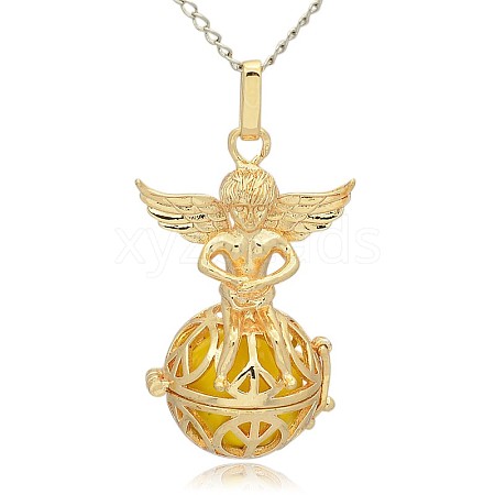 Golden Tone Brass Hollow Round Cage Pendants KK-J238-01G-1