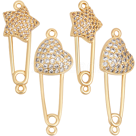 Beebeecraft 6Pcs 2 Styles Brass Micro Pave Cubic Zirconia Connector Charms KK-BBC0005-56-1