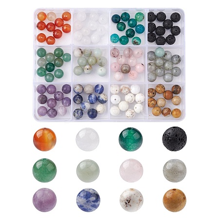 120Pcs 12 Styles Mixed Gemstone Round Beads G-FS0005-74-1