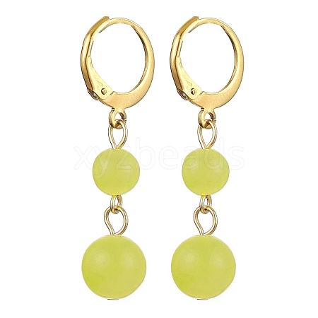 304 Stainless Steel with Natural Lemon Jade Dangle Leverback Earrings EJEW-JE06027-1