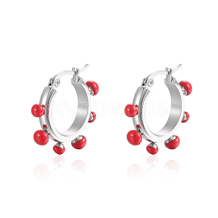 Stainless Steel with Pearl Hoop Earrings for Women PQ6700-2-1