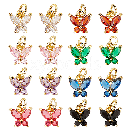 DICOSMETIC 16Pcs 8 Colors Rack Plating Brass Inlaid Cubic Zirconia Charms KK-DC0001-82-1