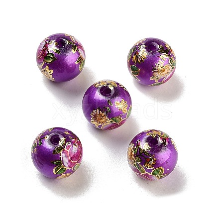 Flower Picture Printed Glass Round Beads GLAA-J087-12mm-B08-1