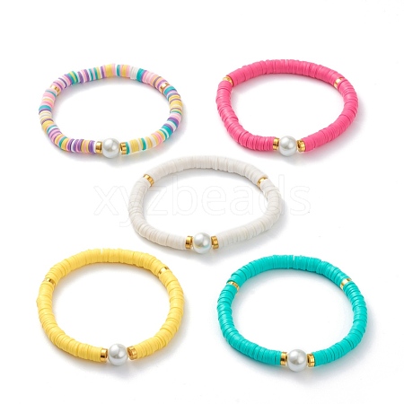 Handmade Polymer Clay Heishi Beads Stretch Bracelets X-BJEW-JB05759-1